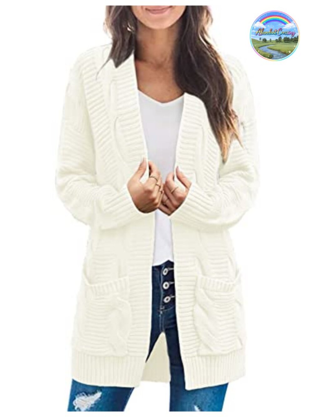 Women's Chunky Cable Knit Open Front Cardigan Sweater Coat with Pockets